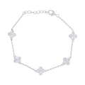 925 Sterling Silver Womens Cubic-Zirconia Good Luck Clover Charm Bracelet Size 7.5 Inches