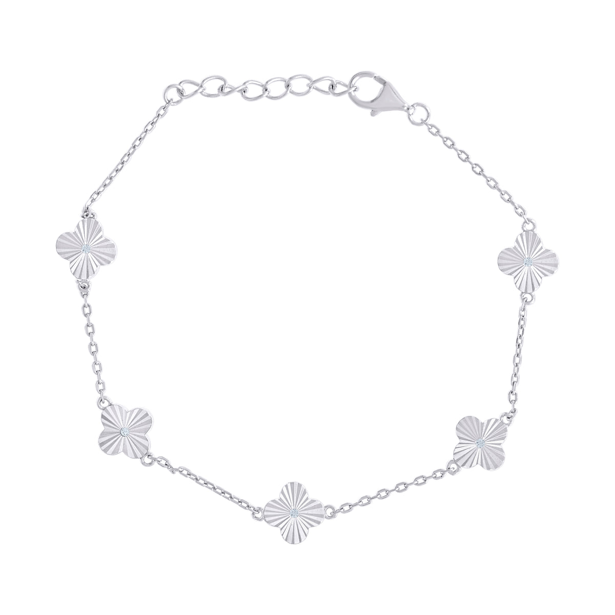 925 Sterling Silver Womens Cubic-Zirconia Good Luck Clover Charm Bracelet Size 7.5 Inches