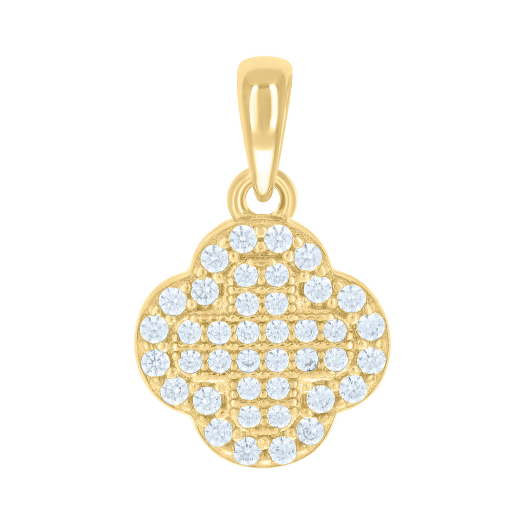 925 Sterling Silver Yellow-tone Womens Cubic-Zirconia Clover Goodluck Charm Pendant