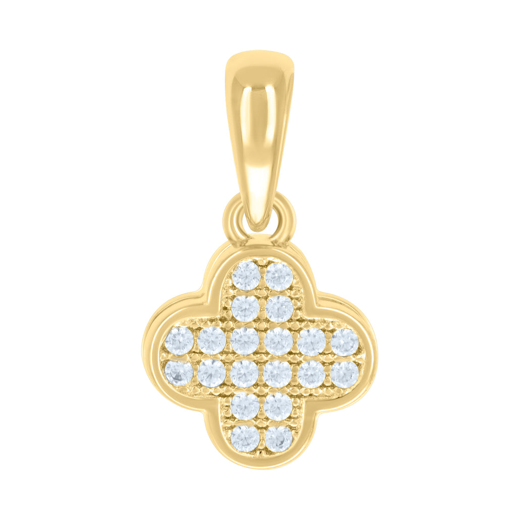 925 Sterling Silver Yellow-tone Womens Cubic-Zirconia Clover Goodluck Charm Pendant