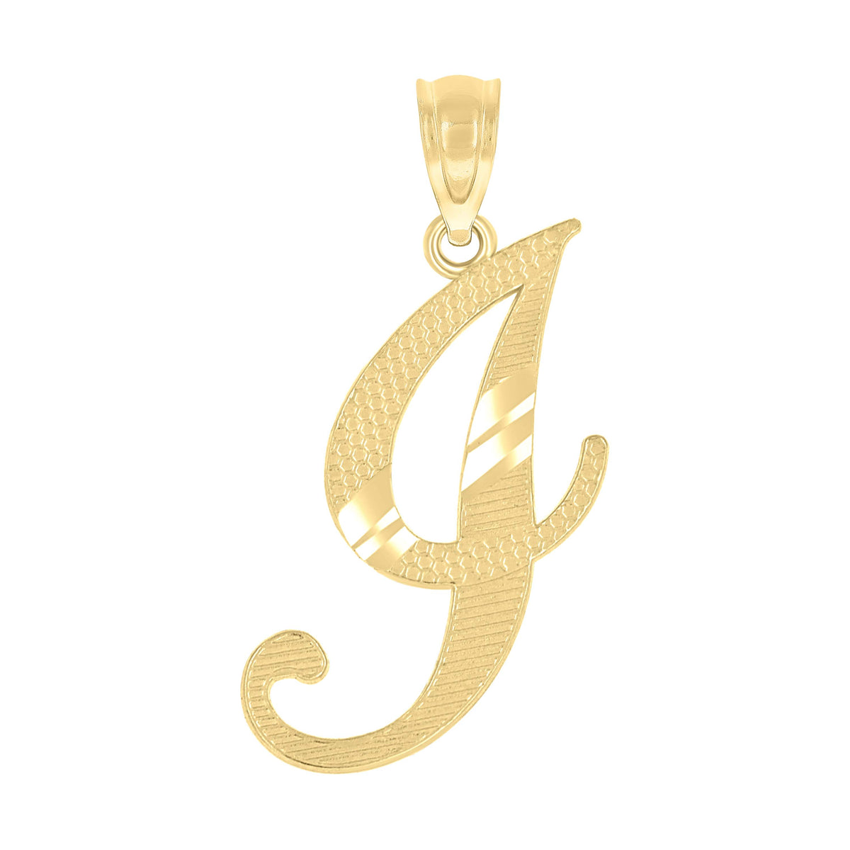 10K Yellow Gold Unisex Diamond-Cut Initial I Charm Pendant