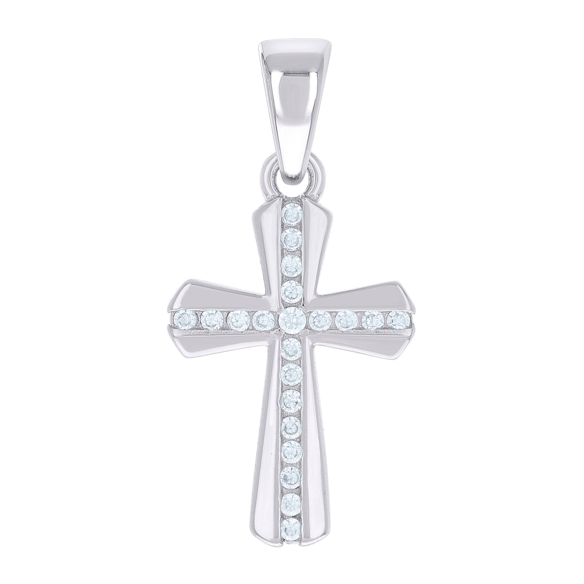 925 Sterling Silver Unisex Round Cubic-Zirconia Cross Religious Charm Pendant