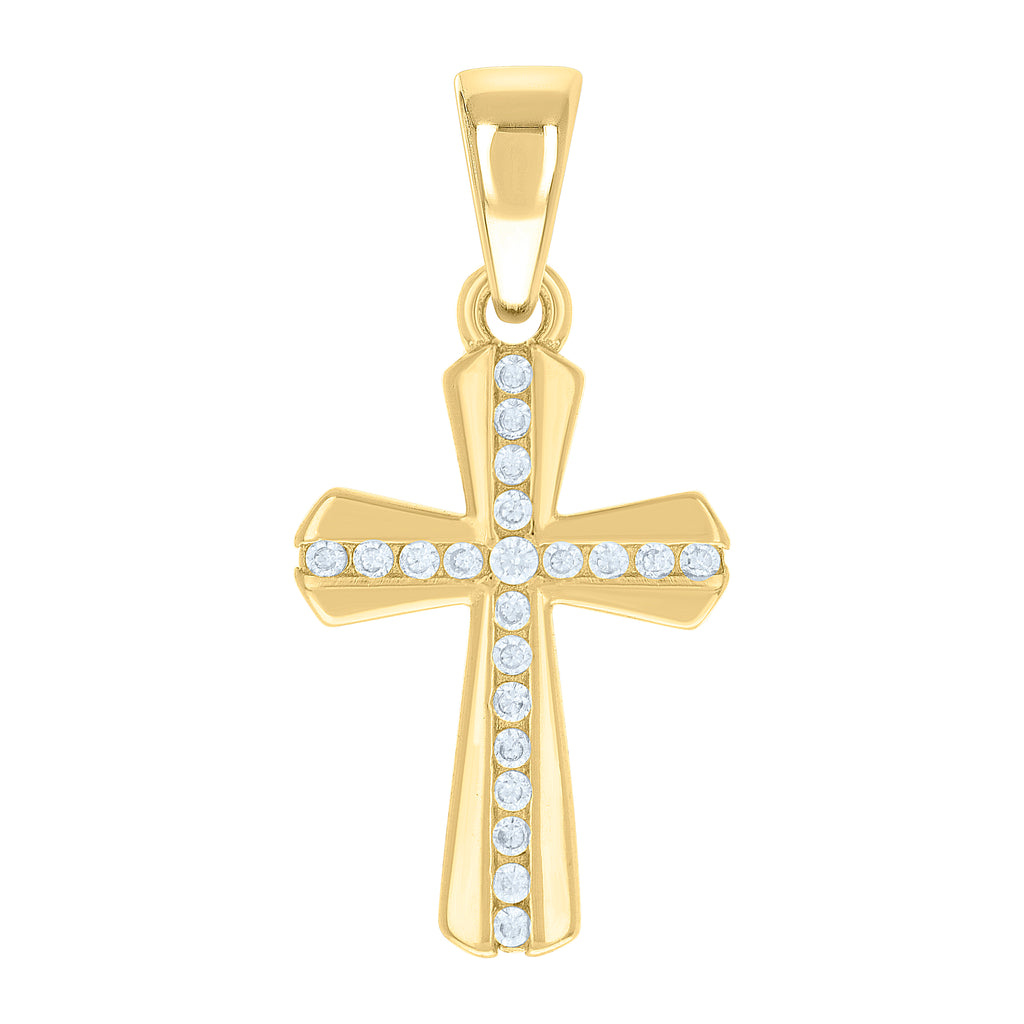 925 Sterling Silver Yellow-tone Unisex Round Cubic-Zirconia Cross Religious Charm Pendant