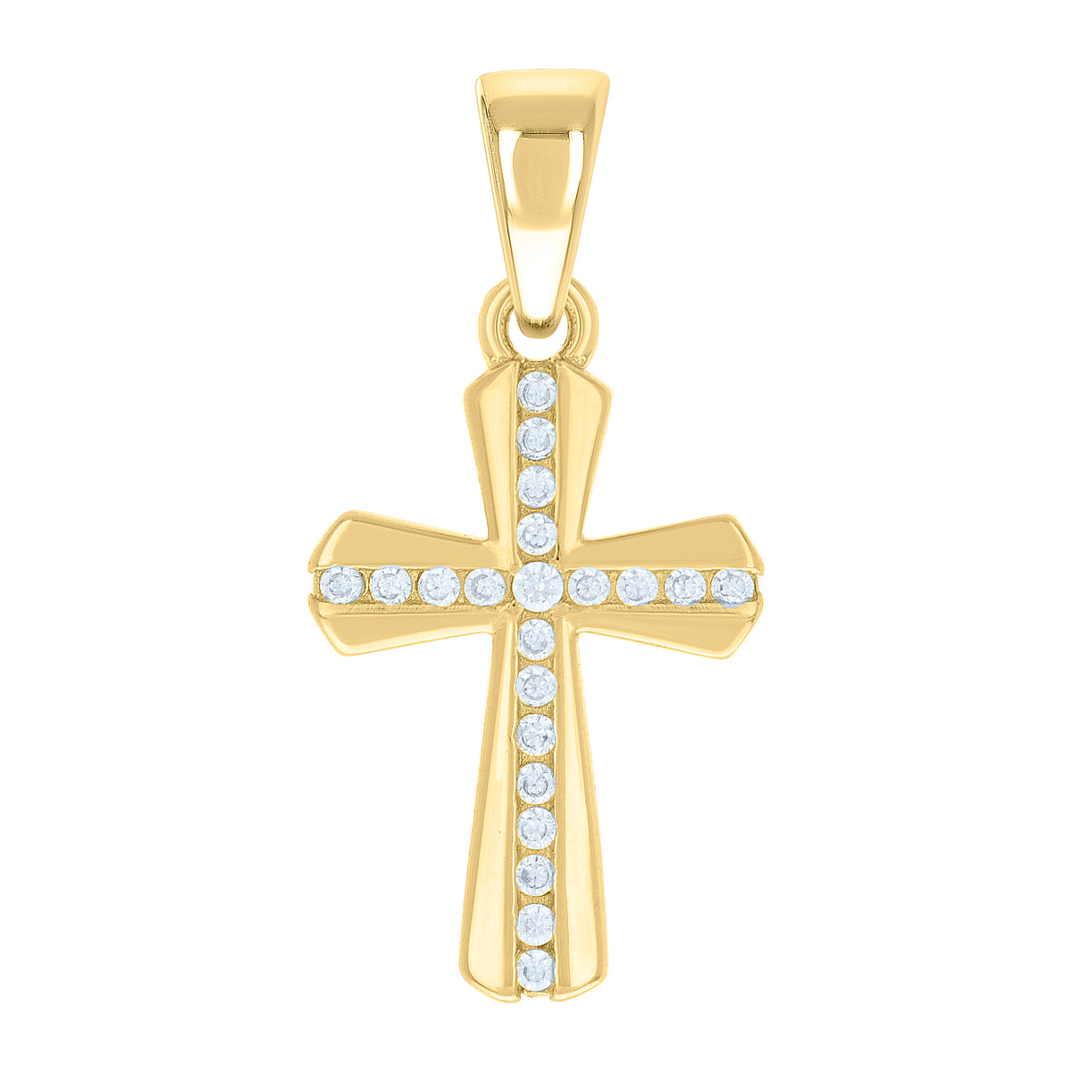 925 Sterling Silver Yellow-tone Unisex Round Cubic-Zirconia Cross Religious Charm Pendant