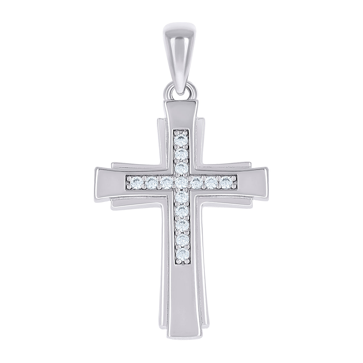 925 Sterling Silver Unisex Cubic-Zirconia Cross Religious Charm Pendant