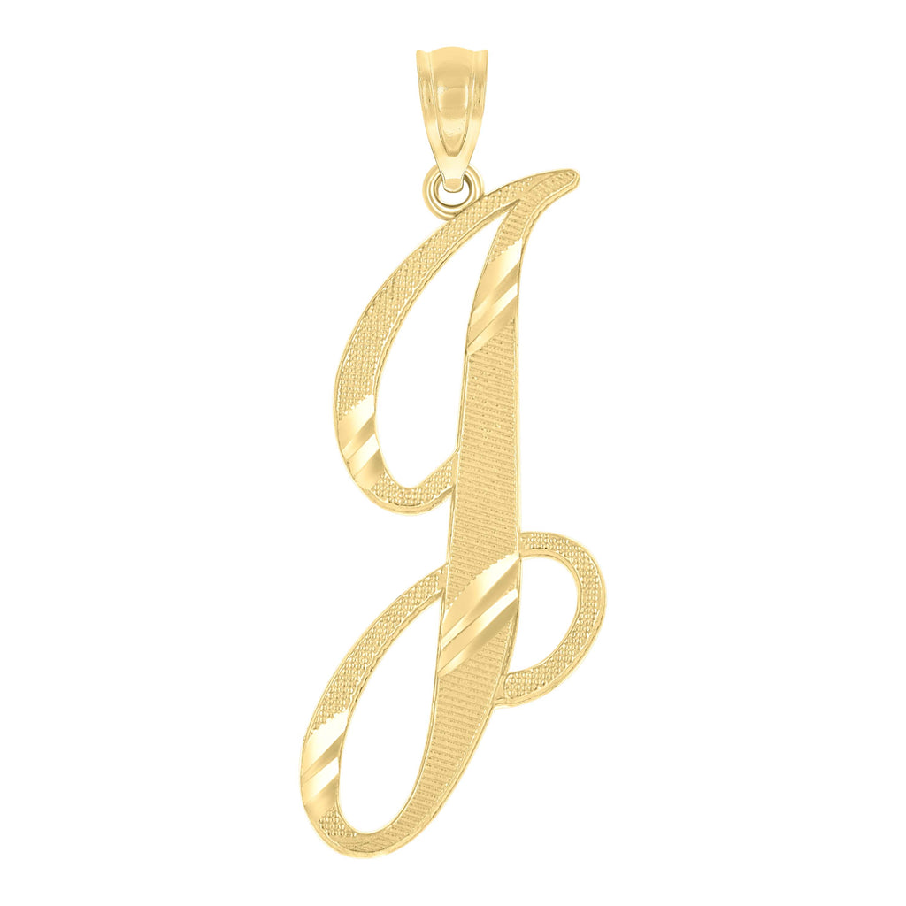 10K Yellow Gold Unisex Diamond-Cut Initial J Charm Pendant