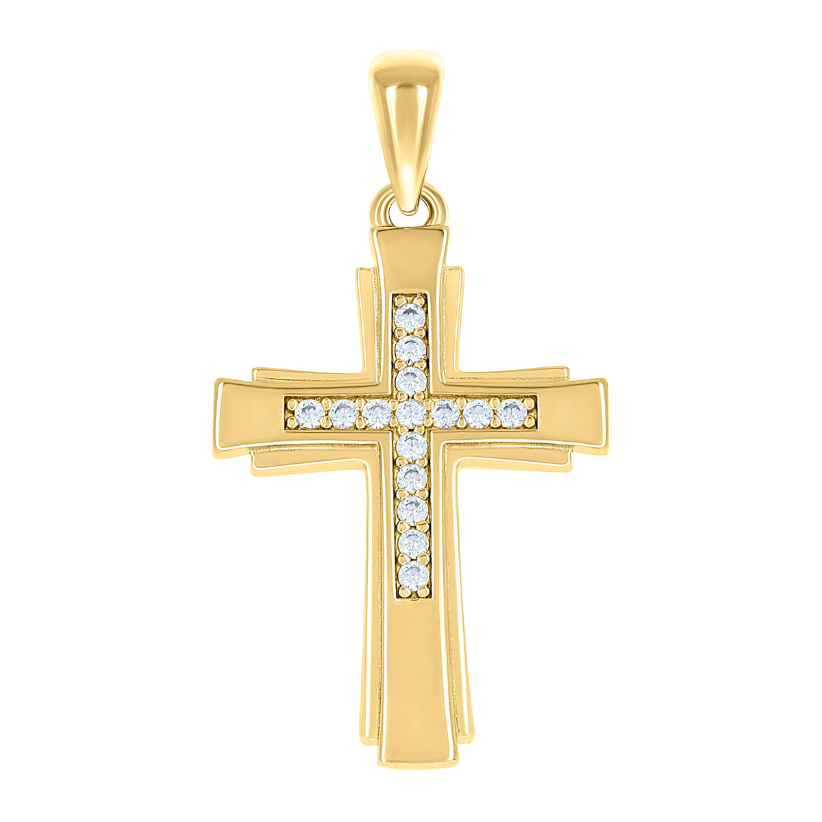 925 Sterling Silver Yellow-tone Unisex Cubic-Zirconia Cross Religious Charm Pendant