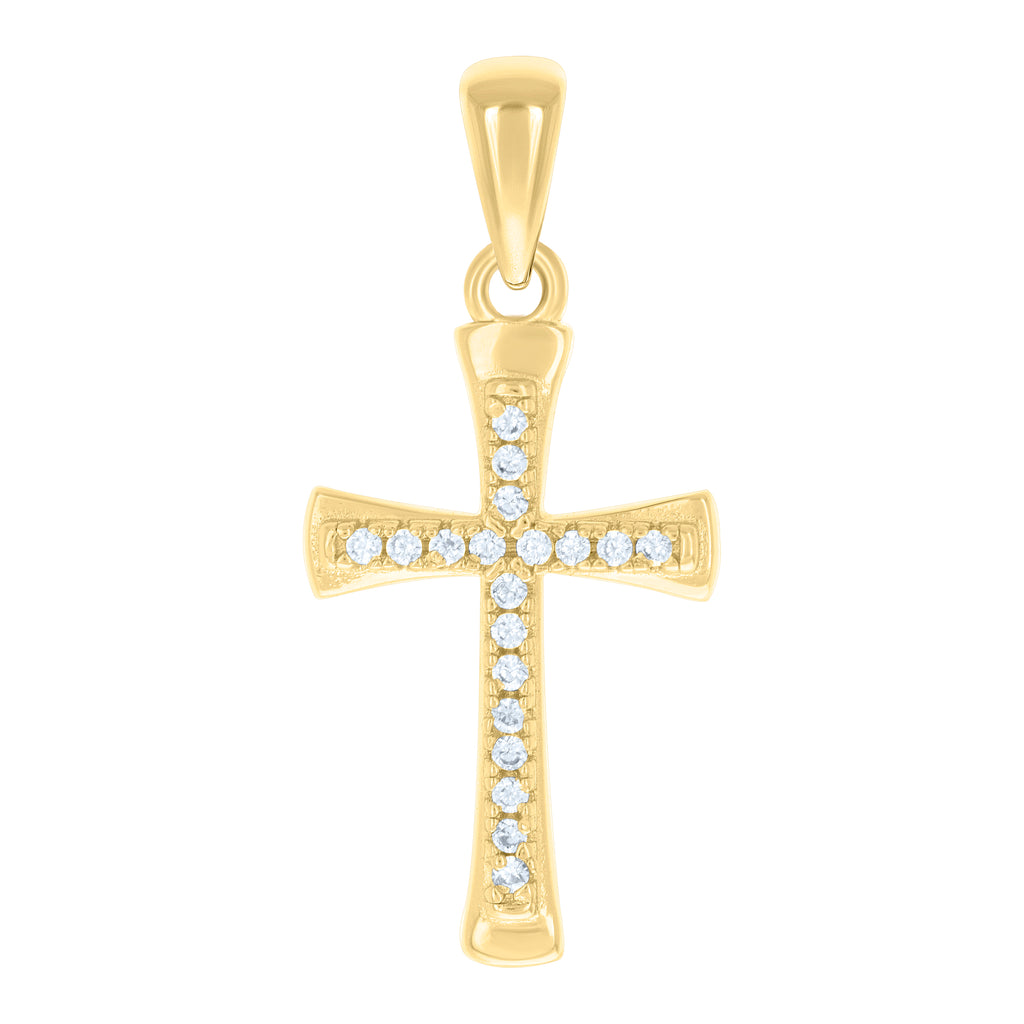 925 Sterling Silver Yellow-tone Unisex Round Cubic-Zirconia Cross Religious Charm Pendant