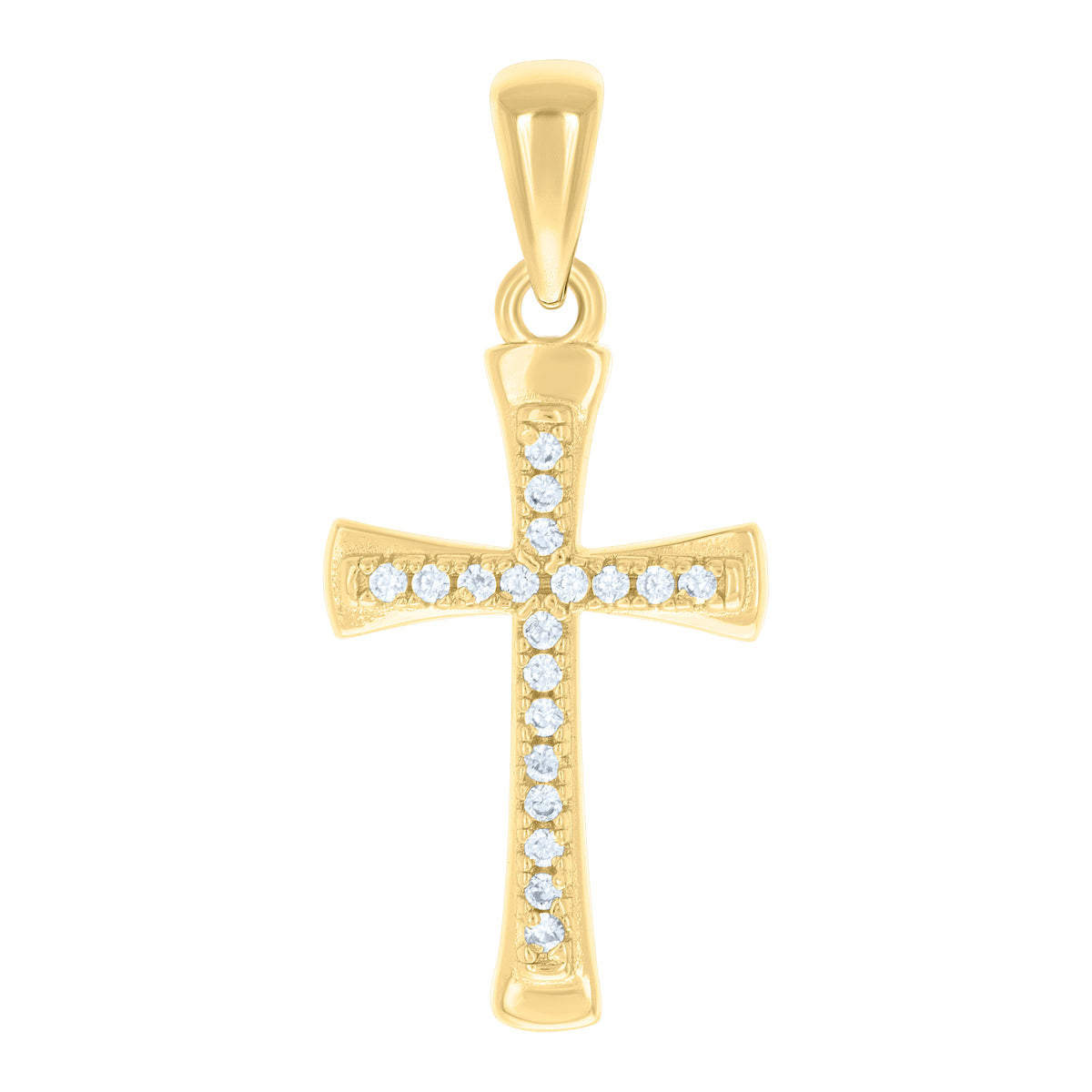 925 Sterling Silver Yellow-tone Unisex Round Cubic-Zirconia Cross Religious Charm Pendant