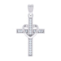 925 Sterling Silver Unisex Round Cubic-Zirconia Heart Cross Religious Charm Pendant