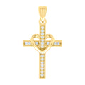 925 Sterling Silver Yellow-tone Unisex Round Cubic-Zirconia Heart Cross Religious Charm Pendant