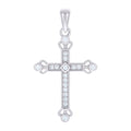 925 Sterling Silver Unisex Round Cubic-Zirconia Cross Religious Charm Pendant