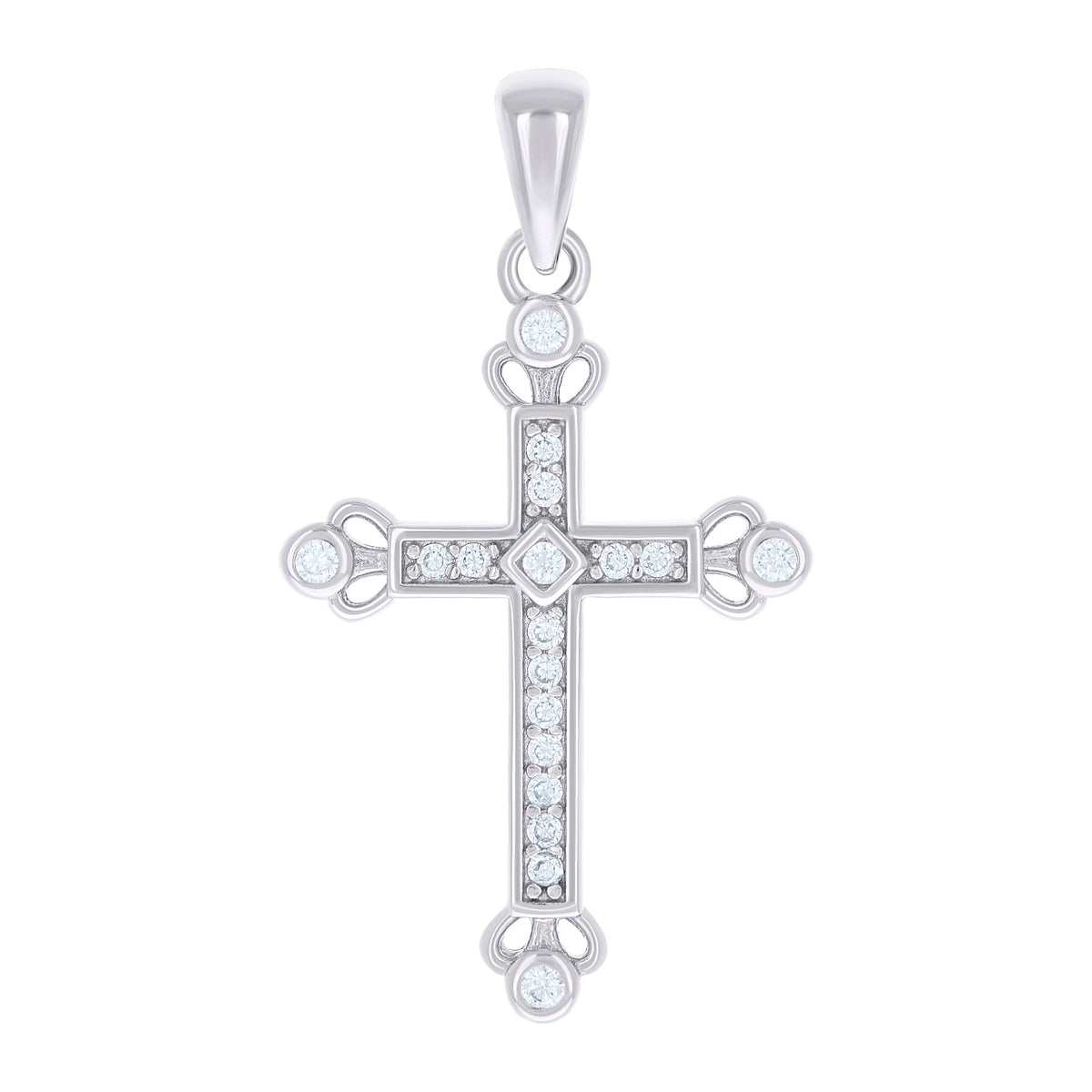 925 Sterling Silver Unisex Round Cubic-Zirconia Cross Religious Charm Pendant