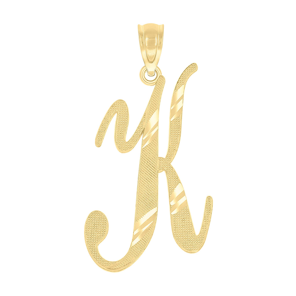 10K Yellow Gold Unisex Diamond-Cut Initial K Charm Pendant