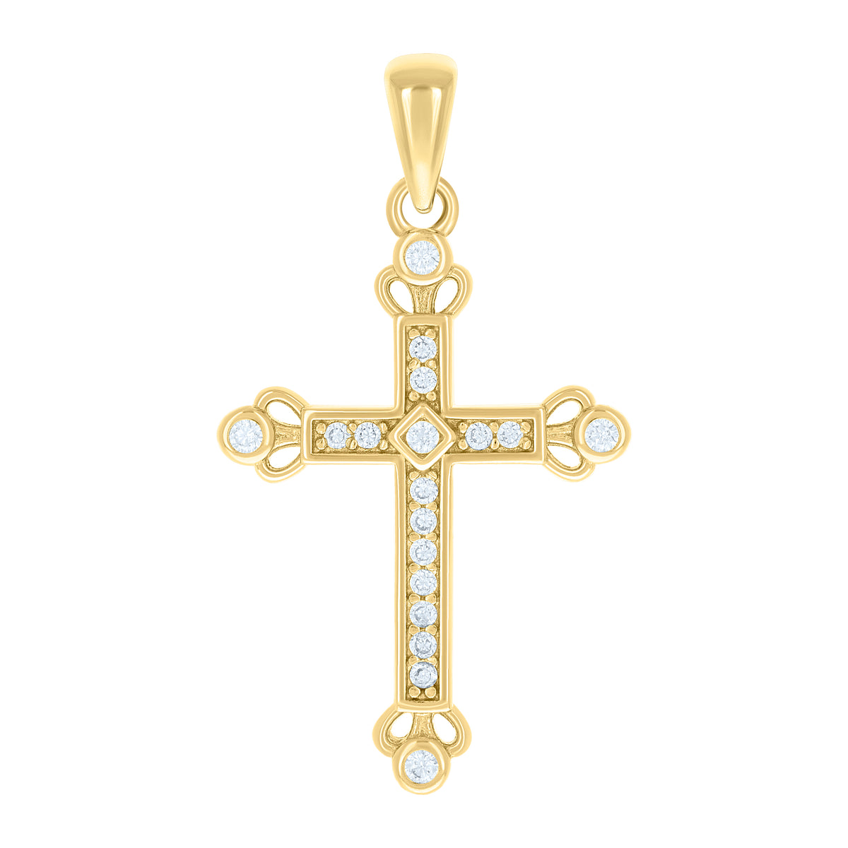 925 Sterling Silver Yellow-tone Unisex Round Cubic-Zirconia Cross Religious Charm Pendant