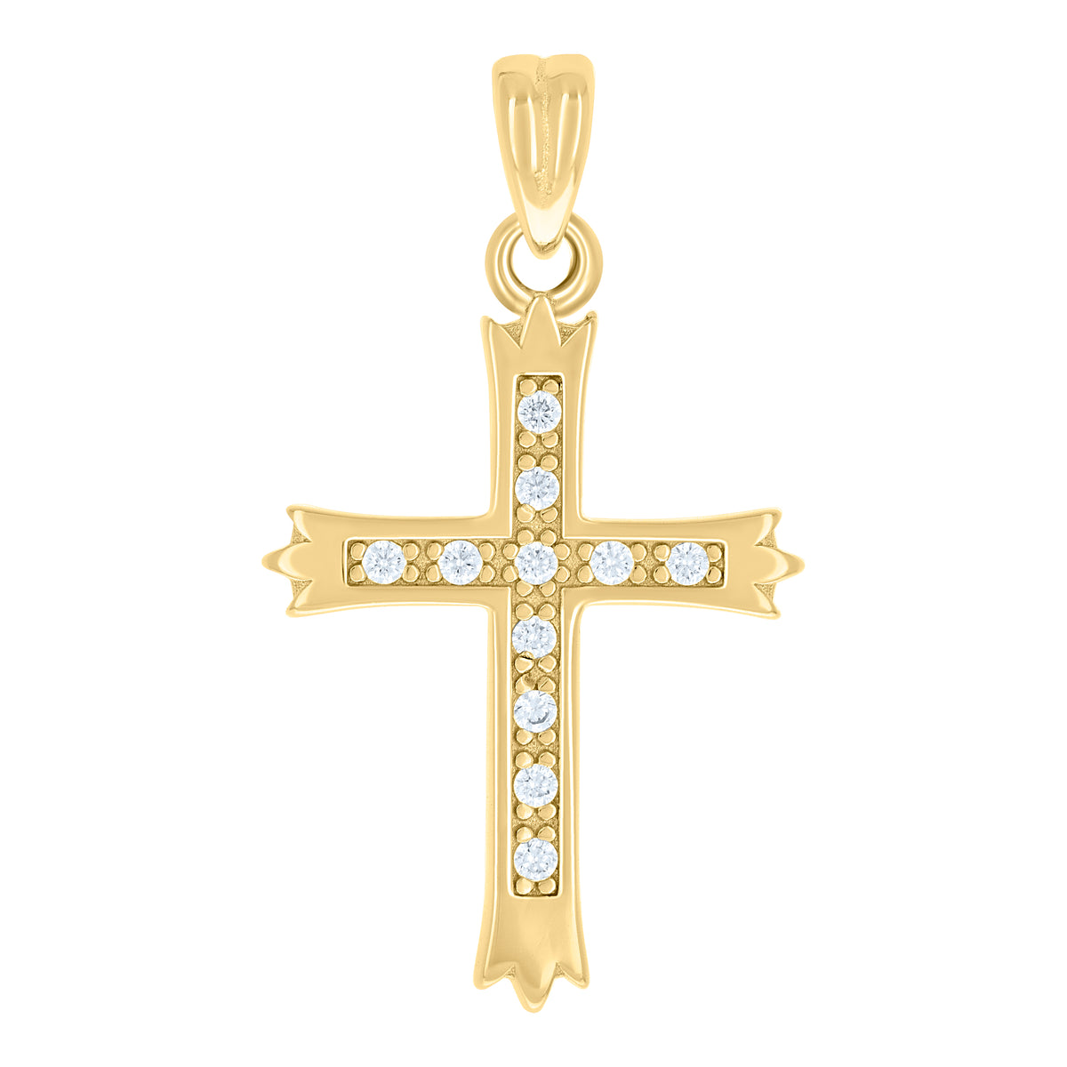 925 Sterling Silver Yellow-tone Unisex Round Cubic-Zirconia Cross Religious Charm Pendant