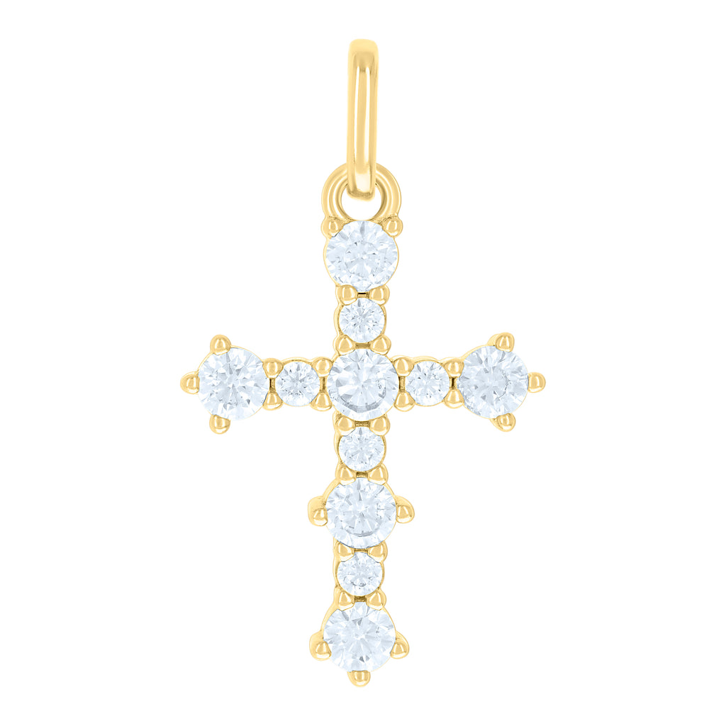 925 Sterling Silver Yellow-tone Unisex Round Cubic-Zirconia Cross Religious Charm Pendant