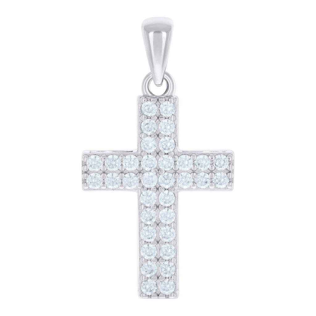 925 Sterling Silver Unisex Cubic-Zirconia Cross Religious Charm Pendant