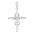 925 Sterling Silver Unisex Round Cubic-Zirconia Infinity Cross Religious Charm Pendant