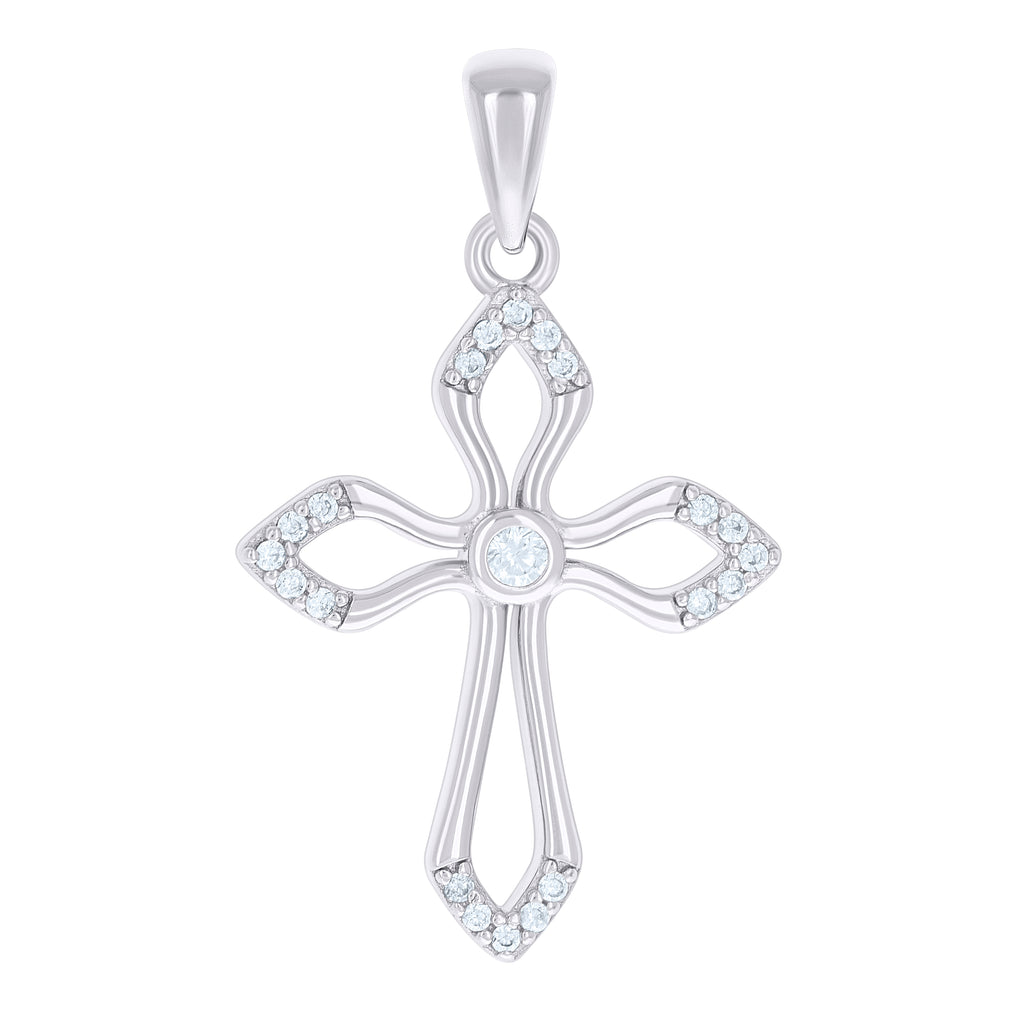 925 Sterling Silver Unisex Cubic-Zirconia Cross Religious Charm Pendant