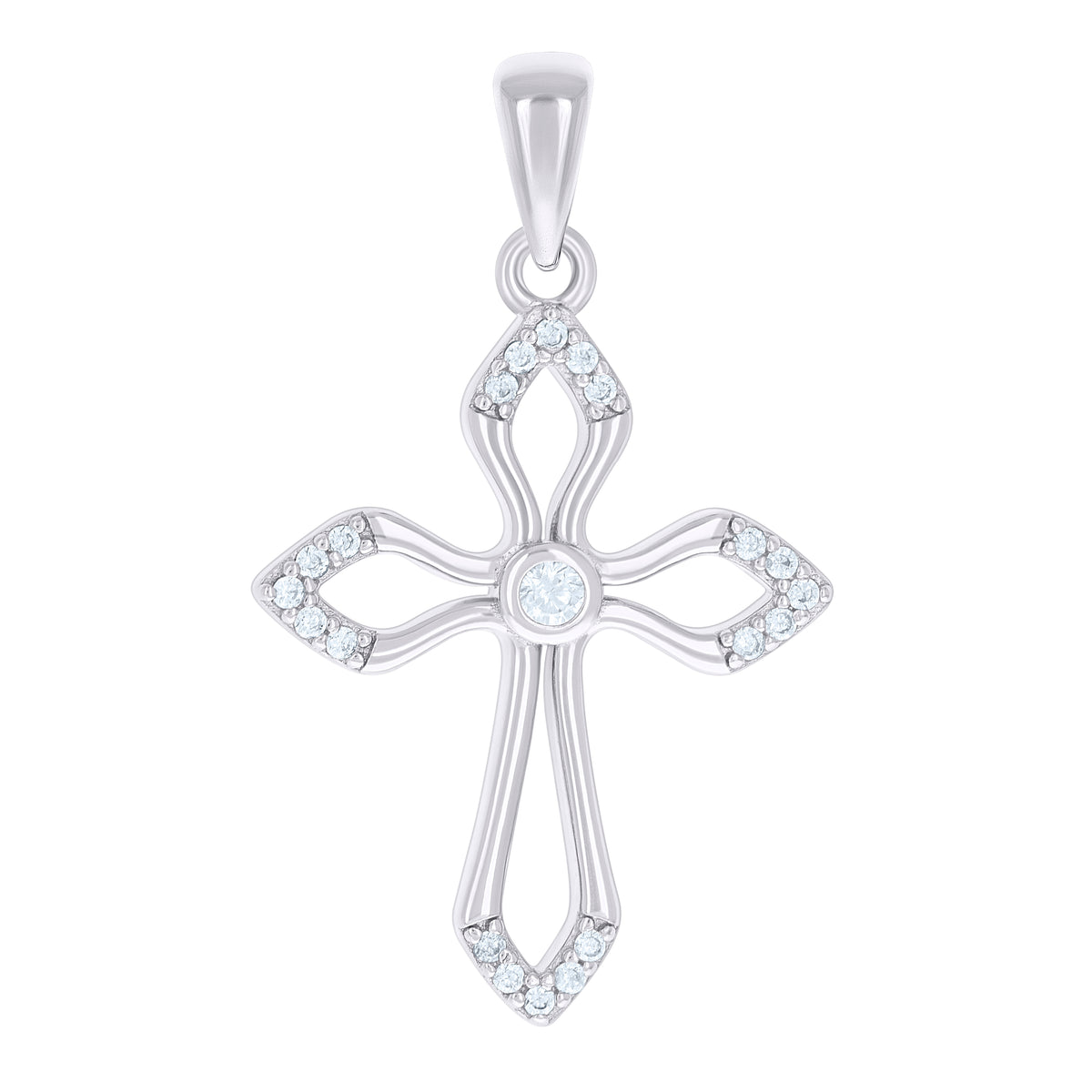 925 Sterling Silver Unisex Cubic-Zirconia Cross Religious Charm Pendant