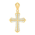 925 Sterling Silver Yellow-tone Unisex Cubic-Zirconia Cross Religious Charm Pendant