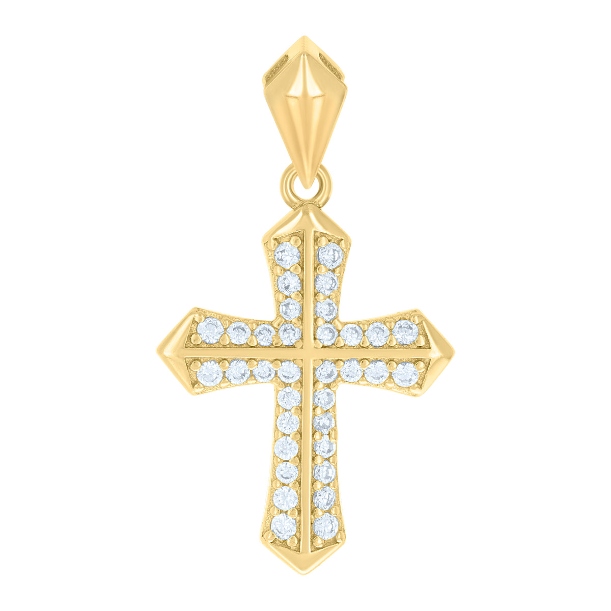 925 Sterling Silver Yellow-tone Unisex Cubic-Zirconia Cross Religious Charm Pendant