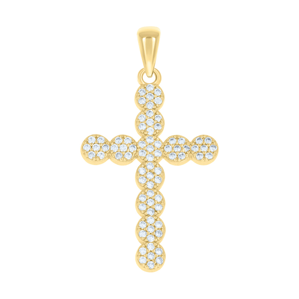 925 Sterling Silver Yellow-tone Unisex Cubic-Zirconia Cross Religious Charm Pendant