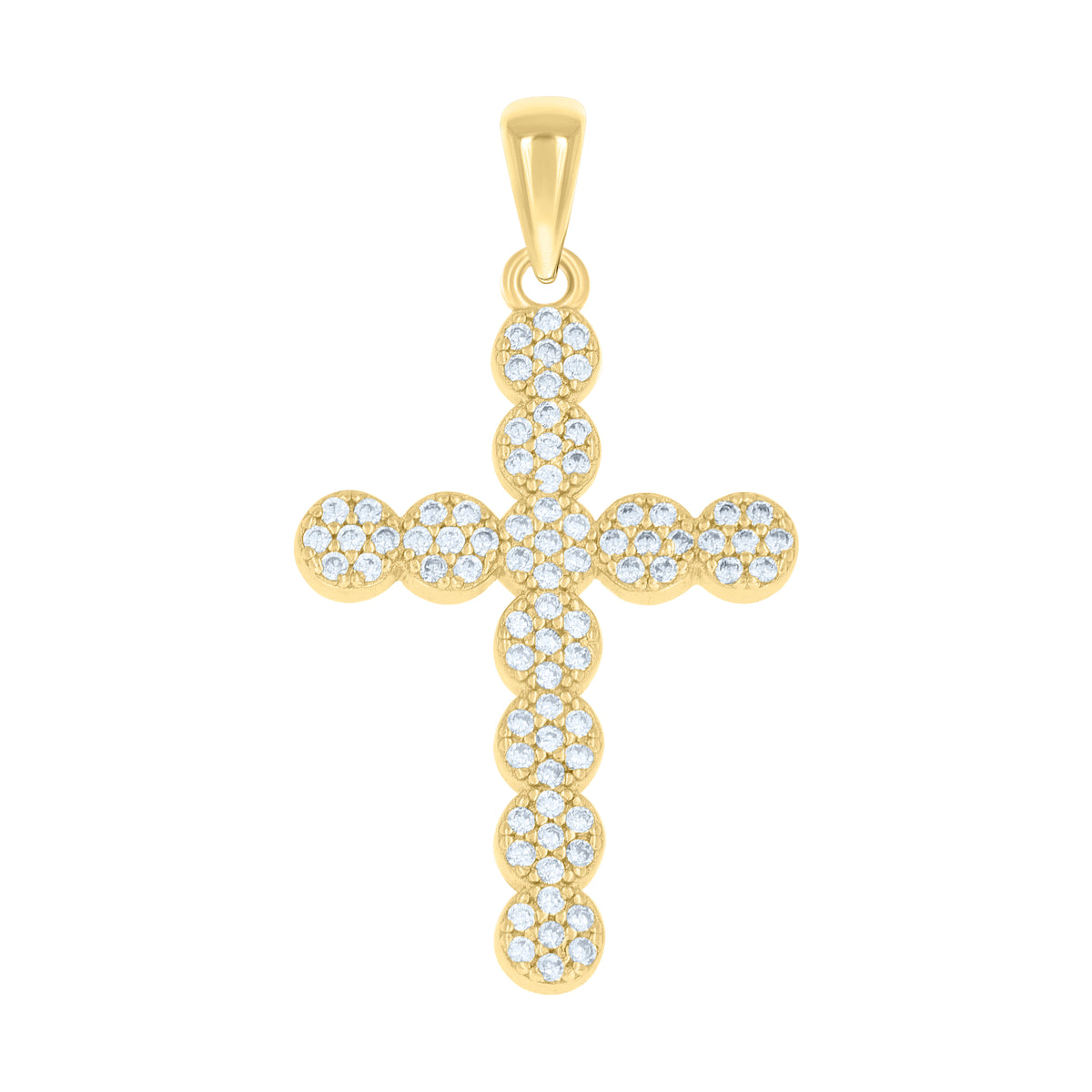 925 Sterling Silver Yellow-tone Unisex Cubic-Zirconia Cross Religious Charm Pendant