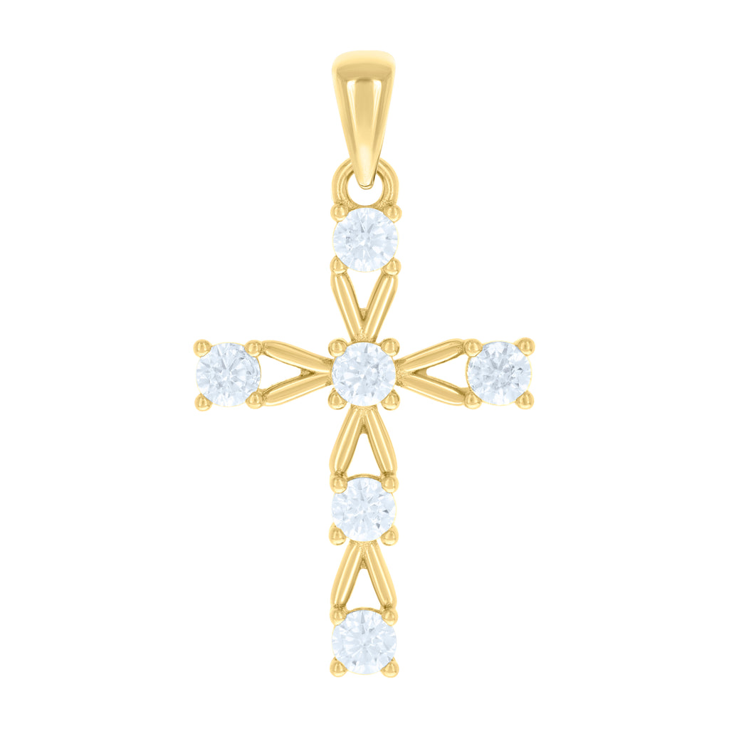 925 Sterling Silver Yellow-tone Unisex Cubic-Zirconia Cross Religious Charm Pendant