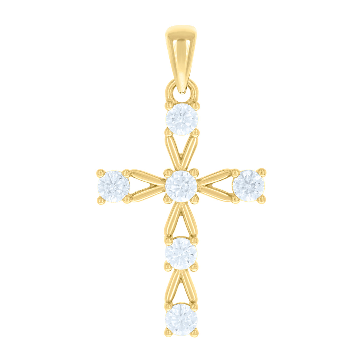 925 Sterling Silver Yellow-tone Unisex Cubic-Zirconia Cross Religious Charm Pendant