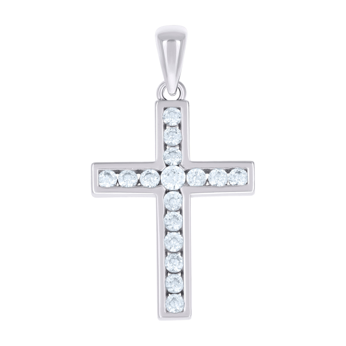 925 Sterling Silver Unisex Cubic-Zirconia Cross Religious Charm Pendant