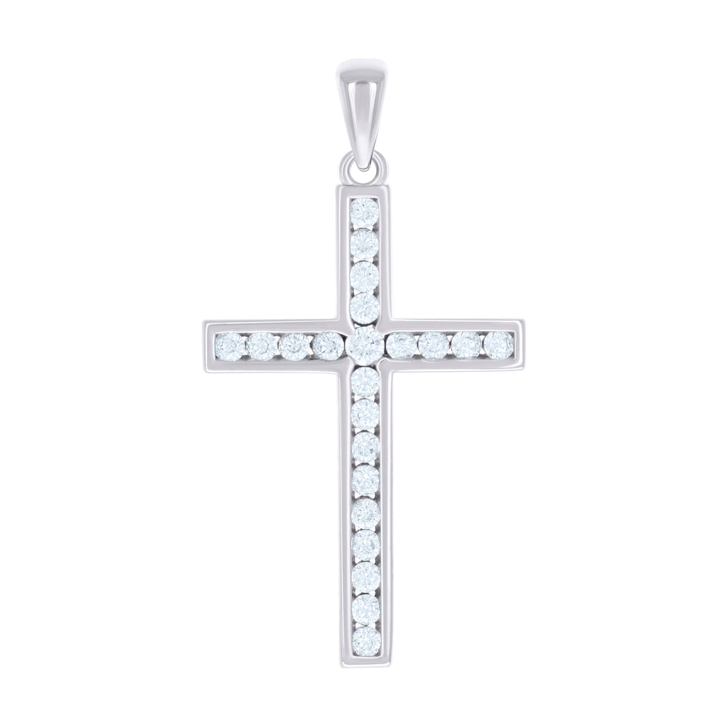 925 Sterling Silver Unisex Cubic-Zirconia Cross Religious Charm Pendant