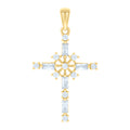 925 Sterling Silver Yellow-tone Unisex Baguette Round Cubic-Zirconia Cross Religious Charm Pendant