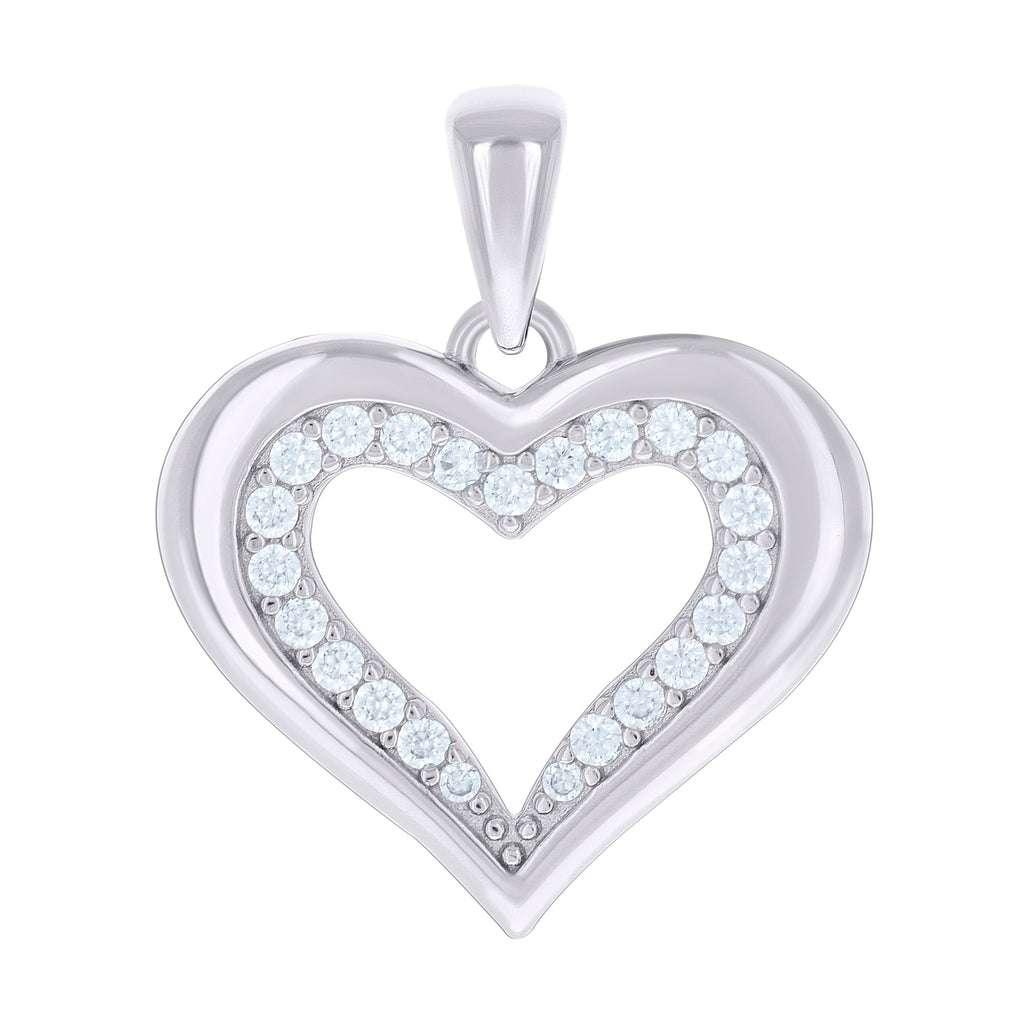 925 Sterling Silver Womens Cubic-Zirconia Heart Pendant