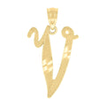10K Yellow Gold Unisex Diamond-Cut Initial V Charm Pendant