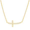 925 Sterling Silver Yellow-tone Unisex Cubic-Zirconia Sideways Cross Necklace Size 16 + 1.5 Inches
