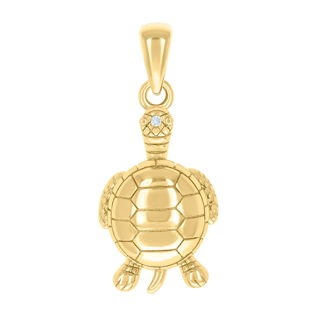 925 Sterling Silver Yellow-tone Unisex Cubic-Zirconia Turtle Ocean Pendant
