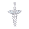 925 Sterling Silver Unisex Cubic-Zirconia Caduceus Medical Symbol Occupation Pendant