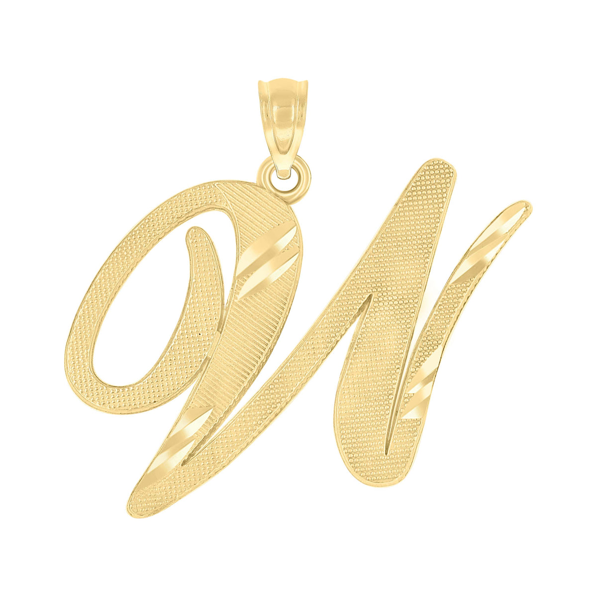 10K Yellow Gold Unisex Diamond-Cut Initial W Charm Pendant