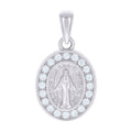 925 Sterling Silver Unisex Cubic-Zirconia Oval Miraculous Virgin Mary Religious Pendant