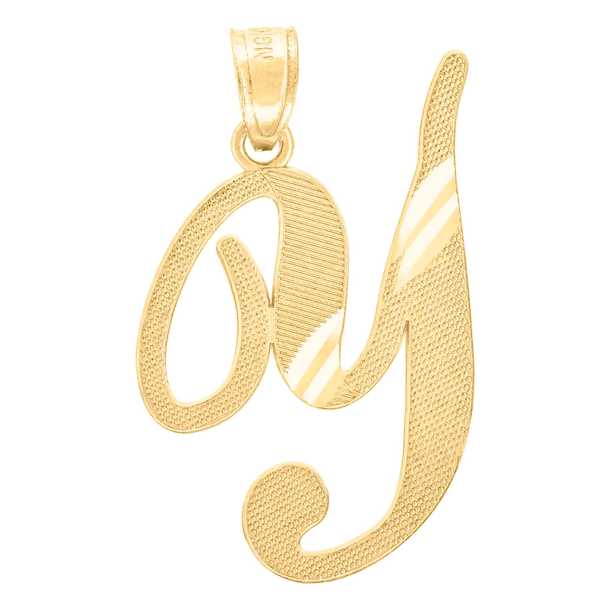 10K Yellow Gold Unisex Diamond-Cut Initial Y Charm Pendant