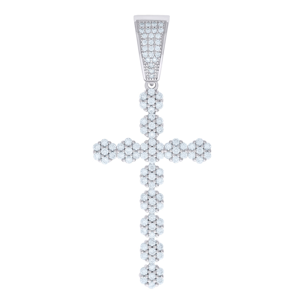 925 Sterling Silver Men Cubic-Zirconia Cross Religious Charm Pendant