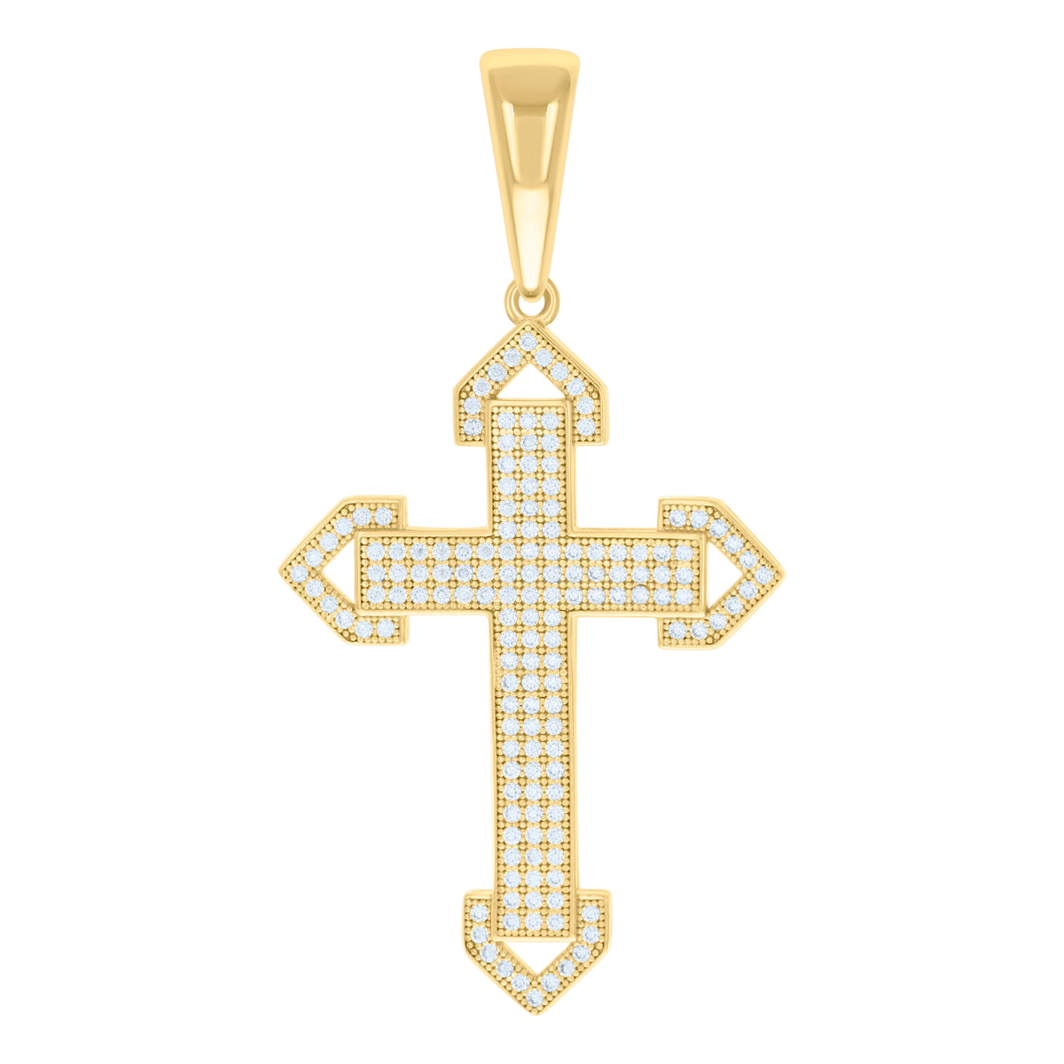 925 Sterling Silver Yellow-tone Men Cubic-Zirconia Cross Religious Charm Pendant