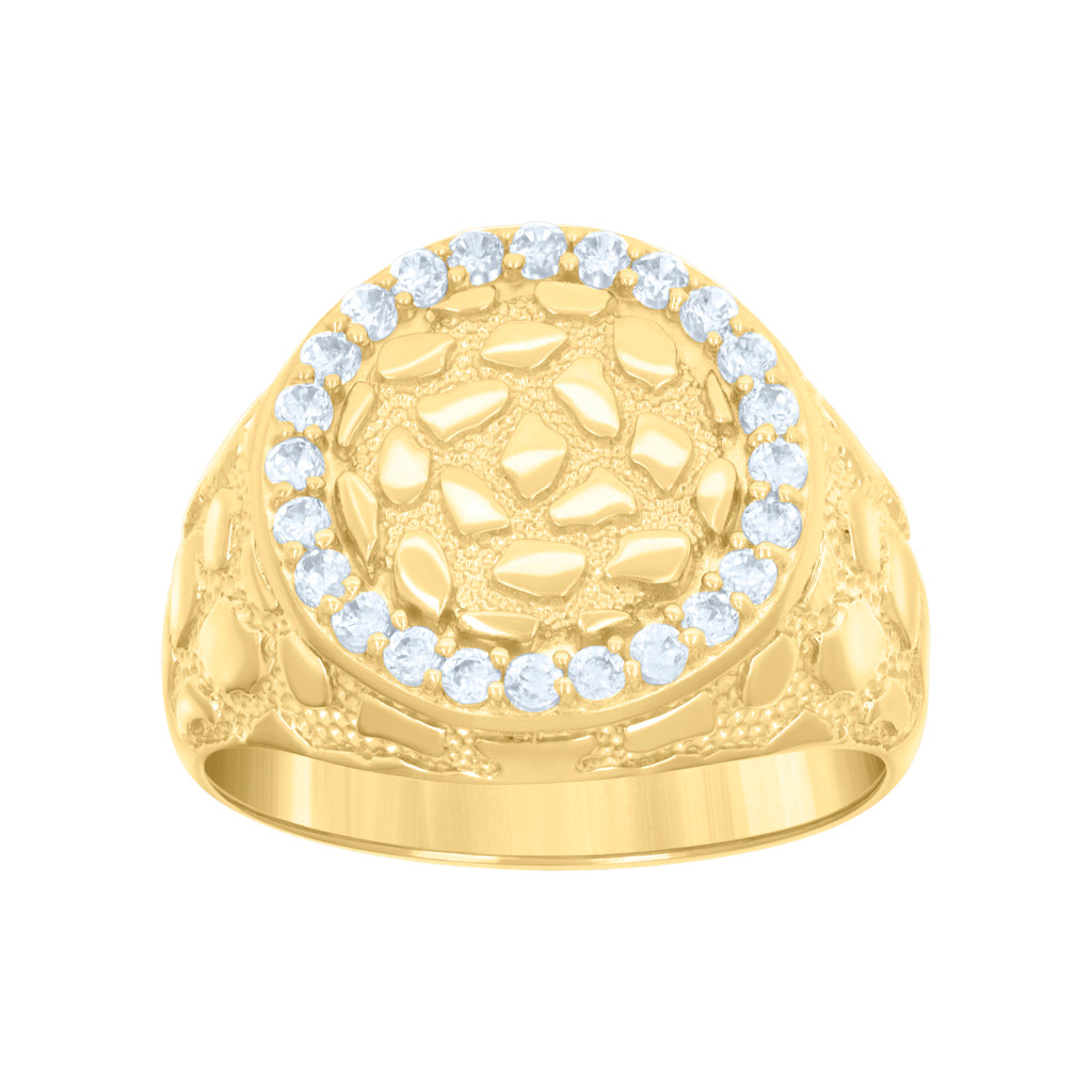 10K Yellow Gold Mens Cubic-Zirconia Nugget Round Head Fashion Ring