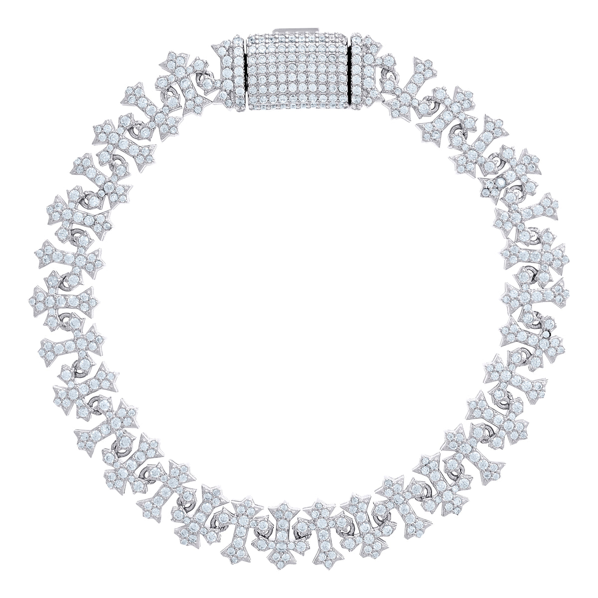 925 Sterling Silver 11.54ct Moissanite Cross Link Chain 10mm Size 24 Inches