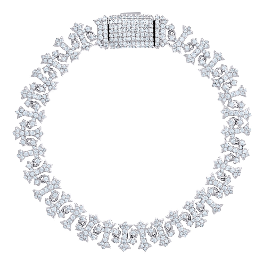 925 Sterling Silver 3.86ct Moissanite Cross Link Bracelet 10mm Size 7 Inches