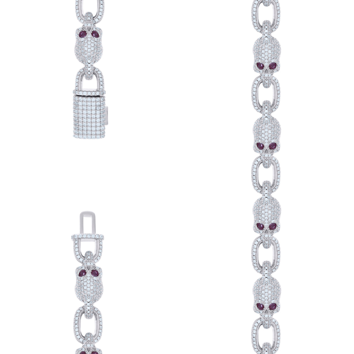 925 Sterling Silver Mens 25.42ct Moissanite Skull Link Chain Necklace 9.3mm Size 20 Inches