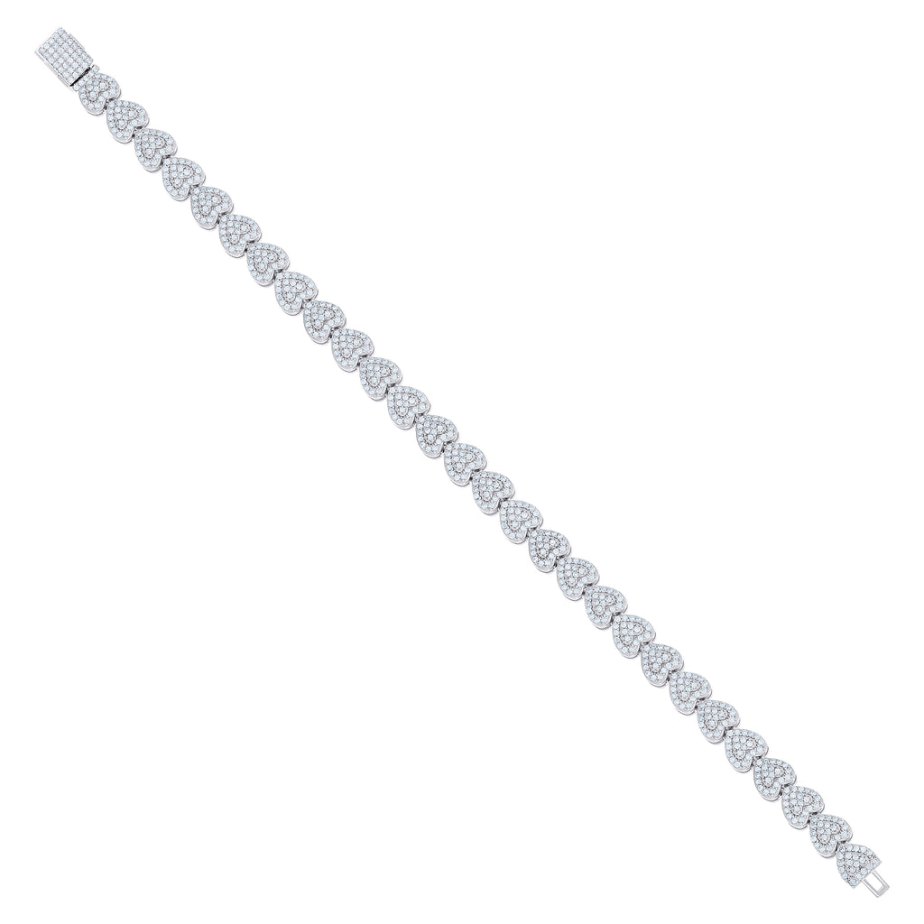 925 Sterling Silver Womens 2.85ct Moissanite Heart Chain Bracelet 7mm Size 7 Inches