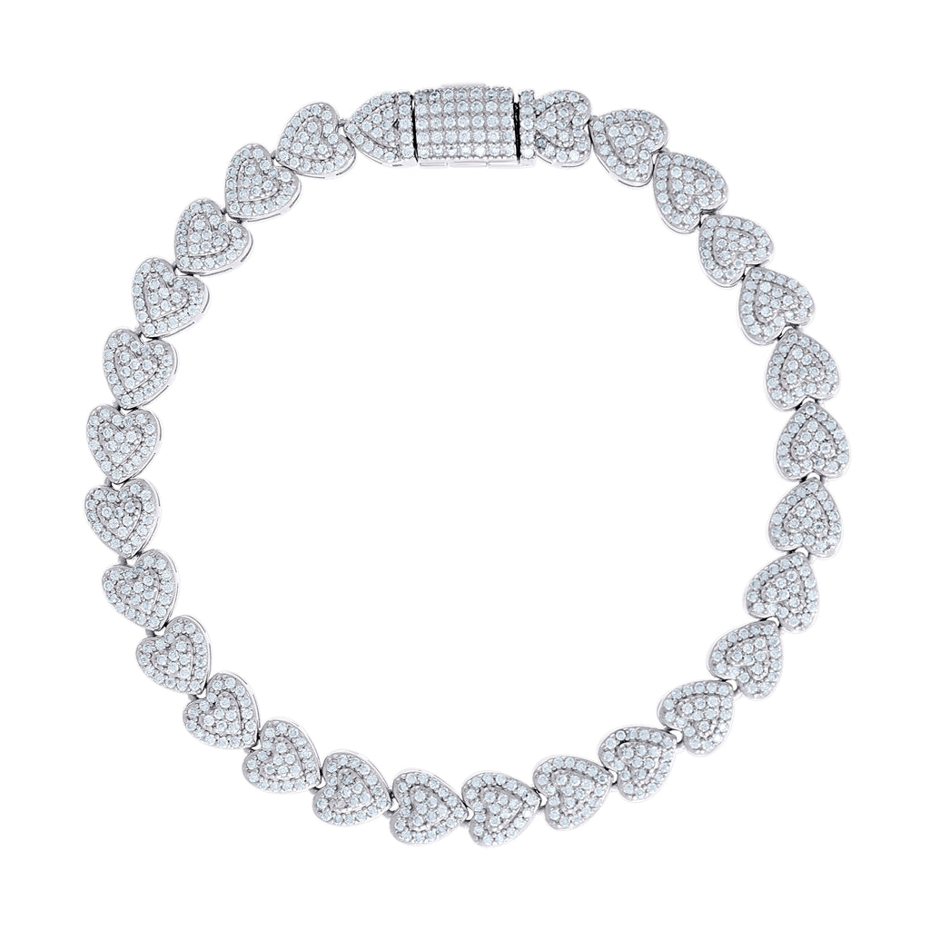 925 Sterling Silver Womens Moissanite Heart Chain Necklace 7mm